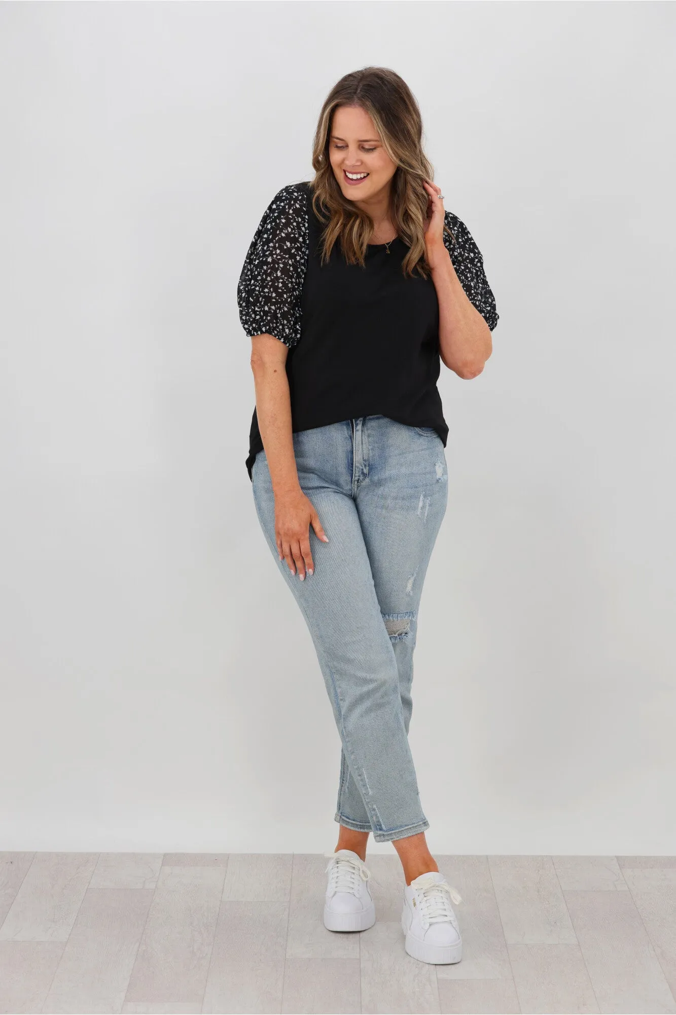 Shine On Label Thyme Floral Chiffon Sleeve Top