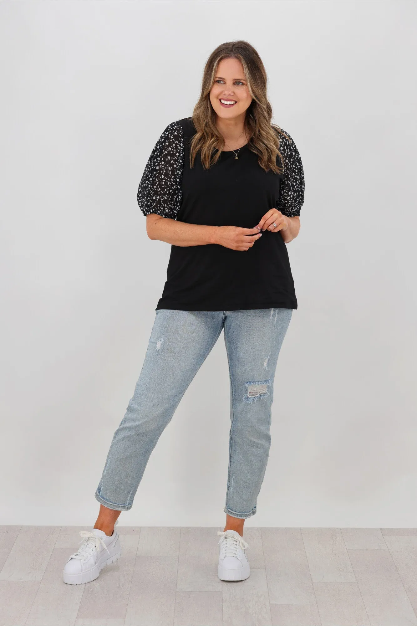Shine On Label Thyme Floral Chiffon Sleeve Top