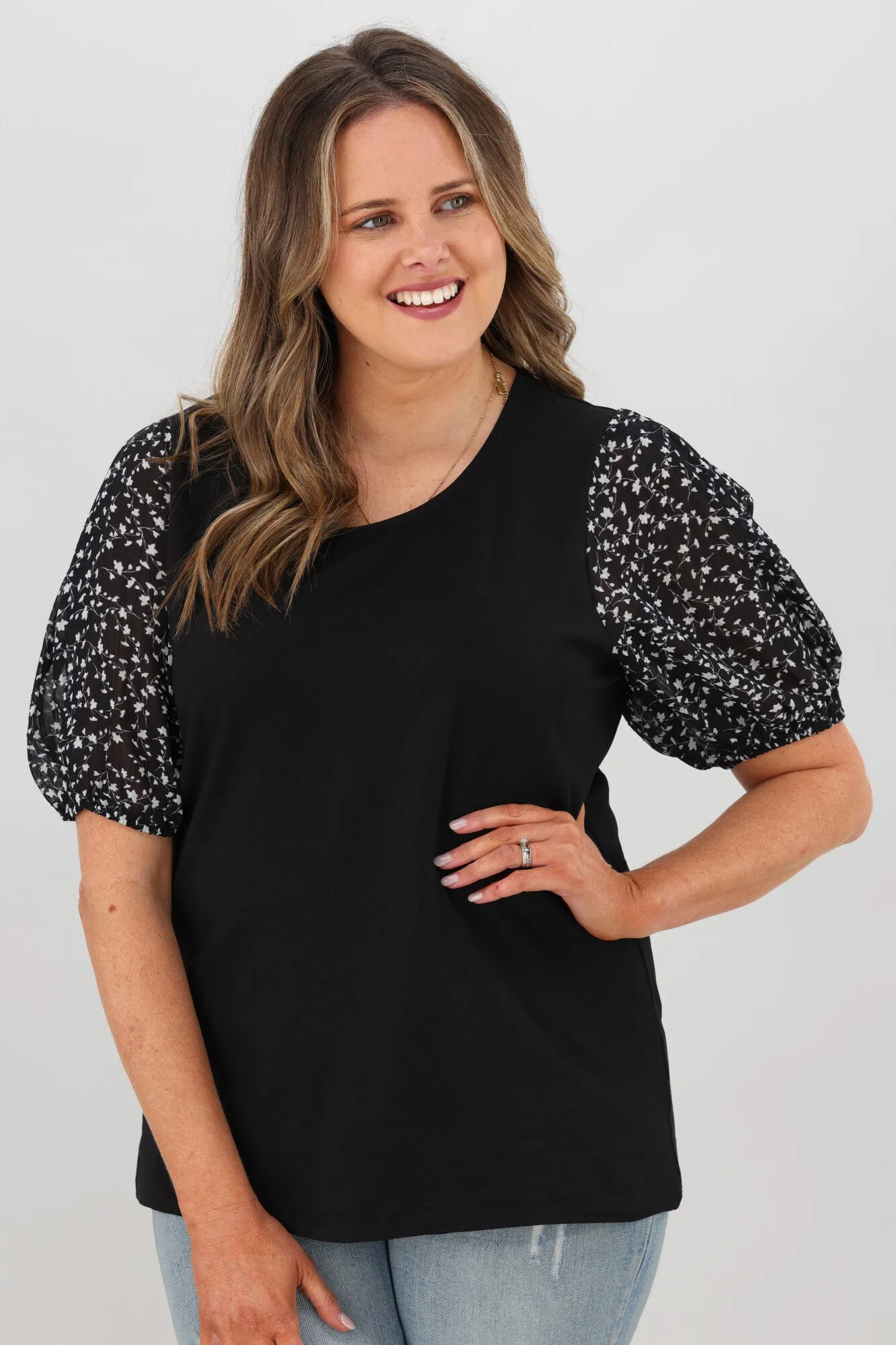Shine On Label Thyme Floral Chiffon Sleeve Top