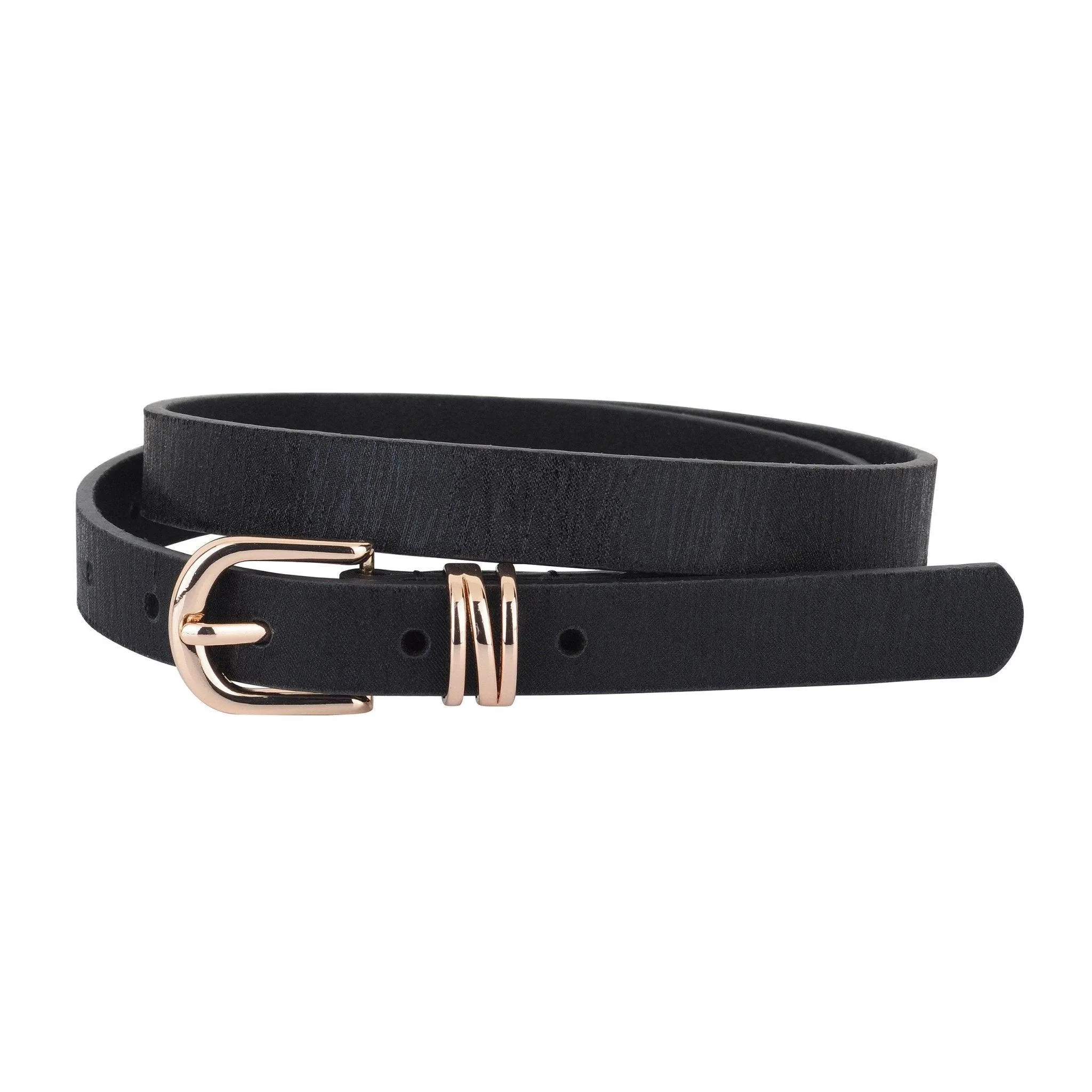 Skinny Shimmer Leather Gold Buckle Belt