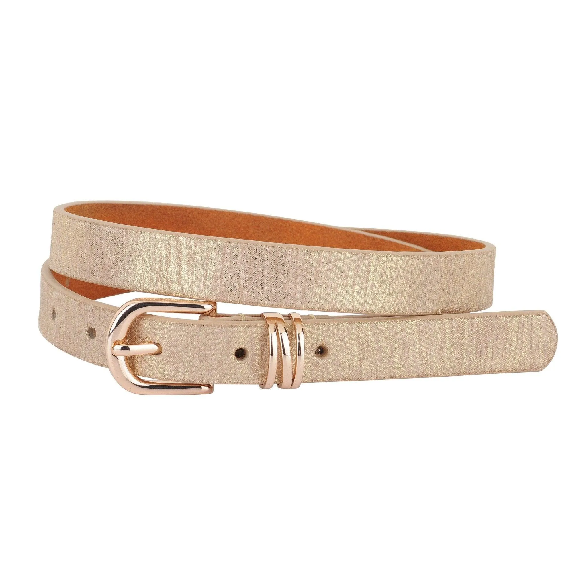 Skinny Shimmer Leather Gold Buckle Belt