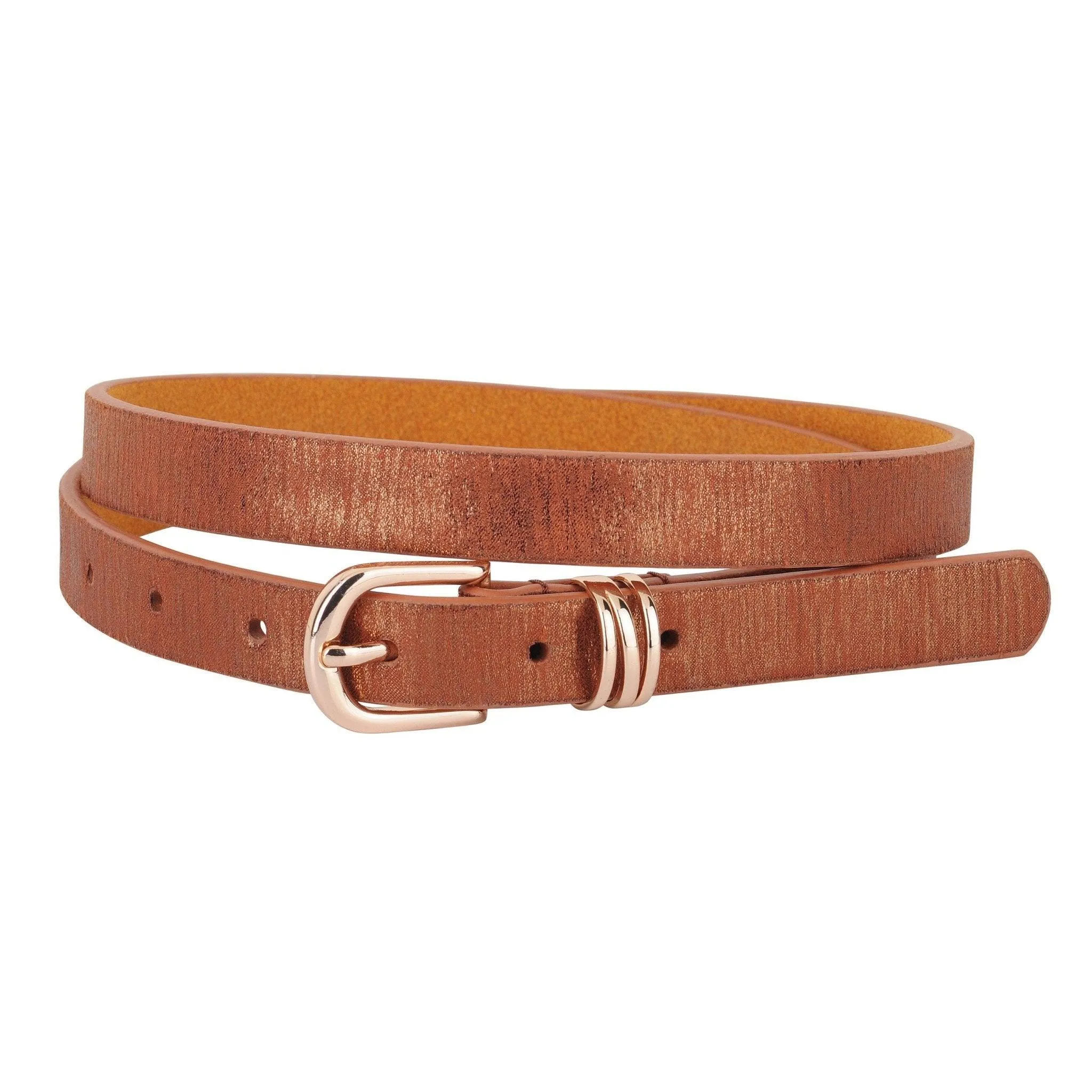 Skinny Shimmer Leather Gold Buckle Belt