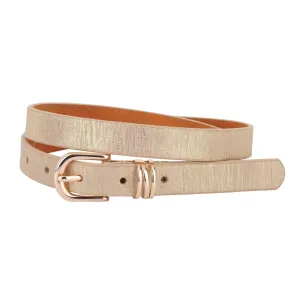 Skinny Shimmer Leather Gold Buckle Belt