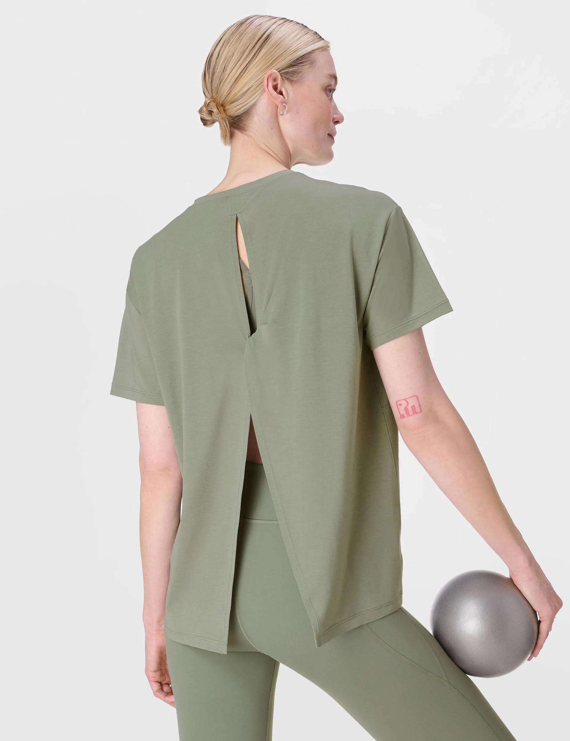 Soft Flow Studio Wrap Back T-Shirt - Willow Green
