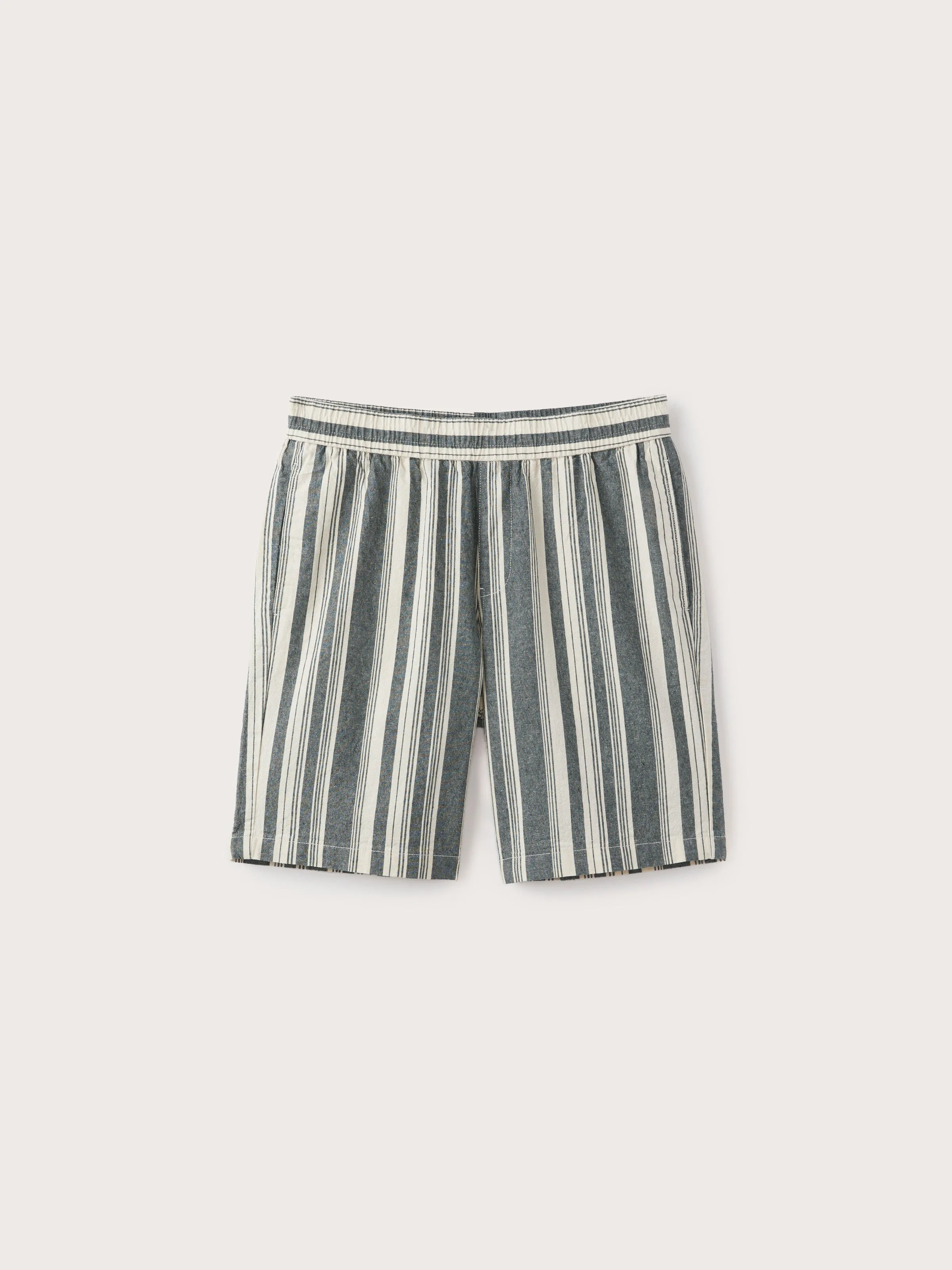 The Striped Linen Pull-On 9in Short in Smoked Green