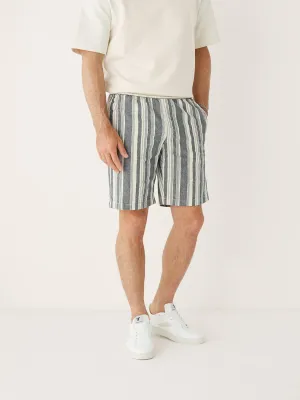 The Striped Linen Pull-On 9in Short in Smoked Green