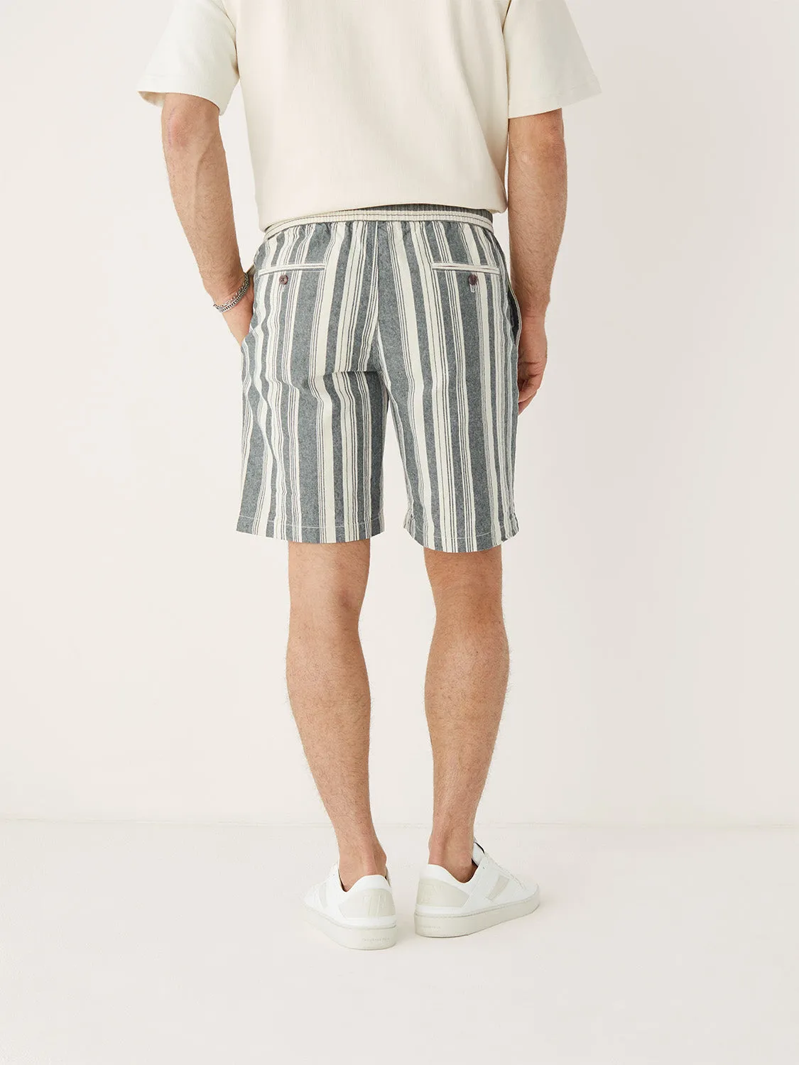 The Striped Linen Pull-On 9in Short in Smoked Green