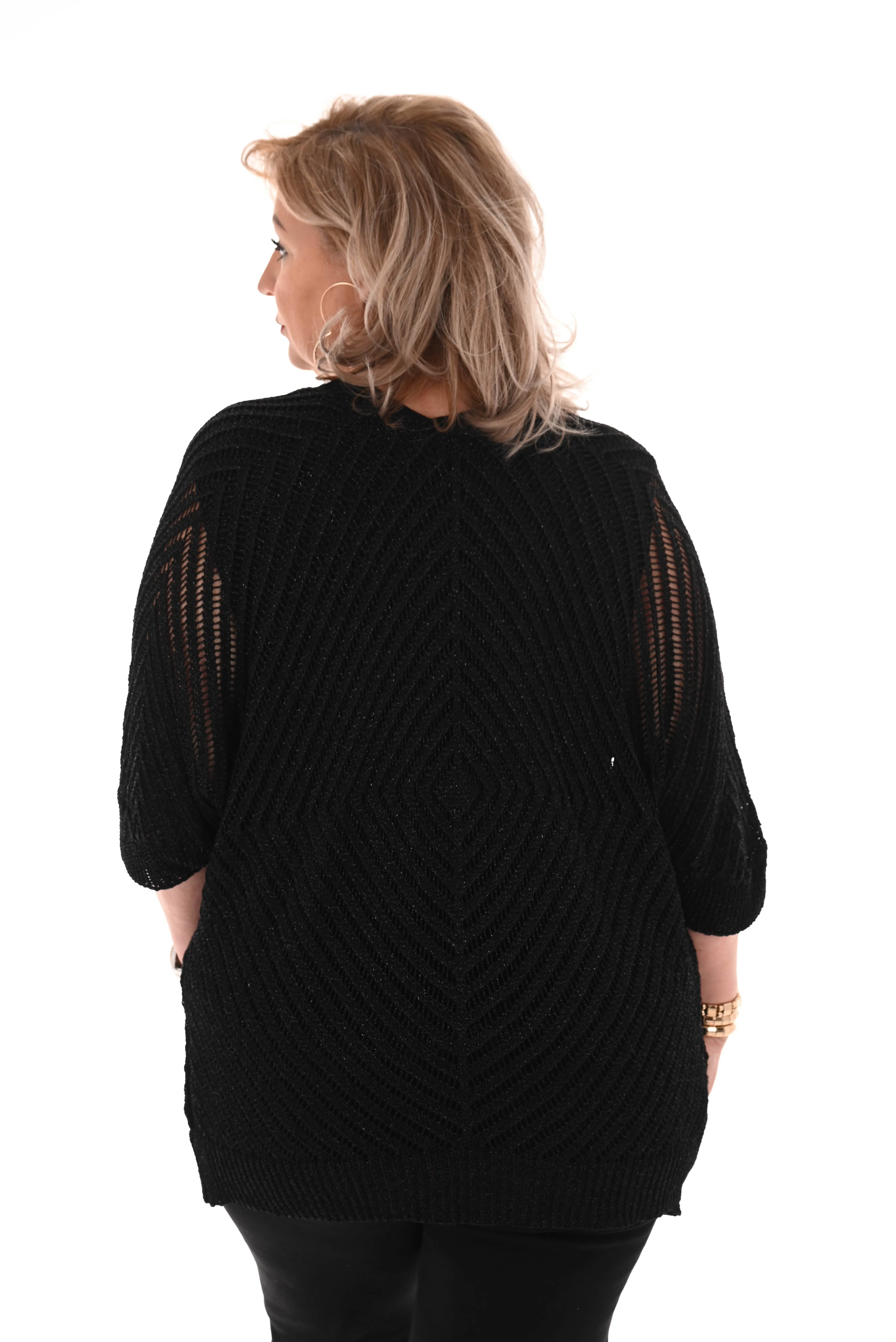 Tweedelig set top en vest lurex zwart
