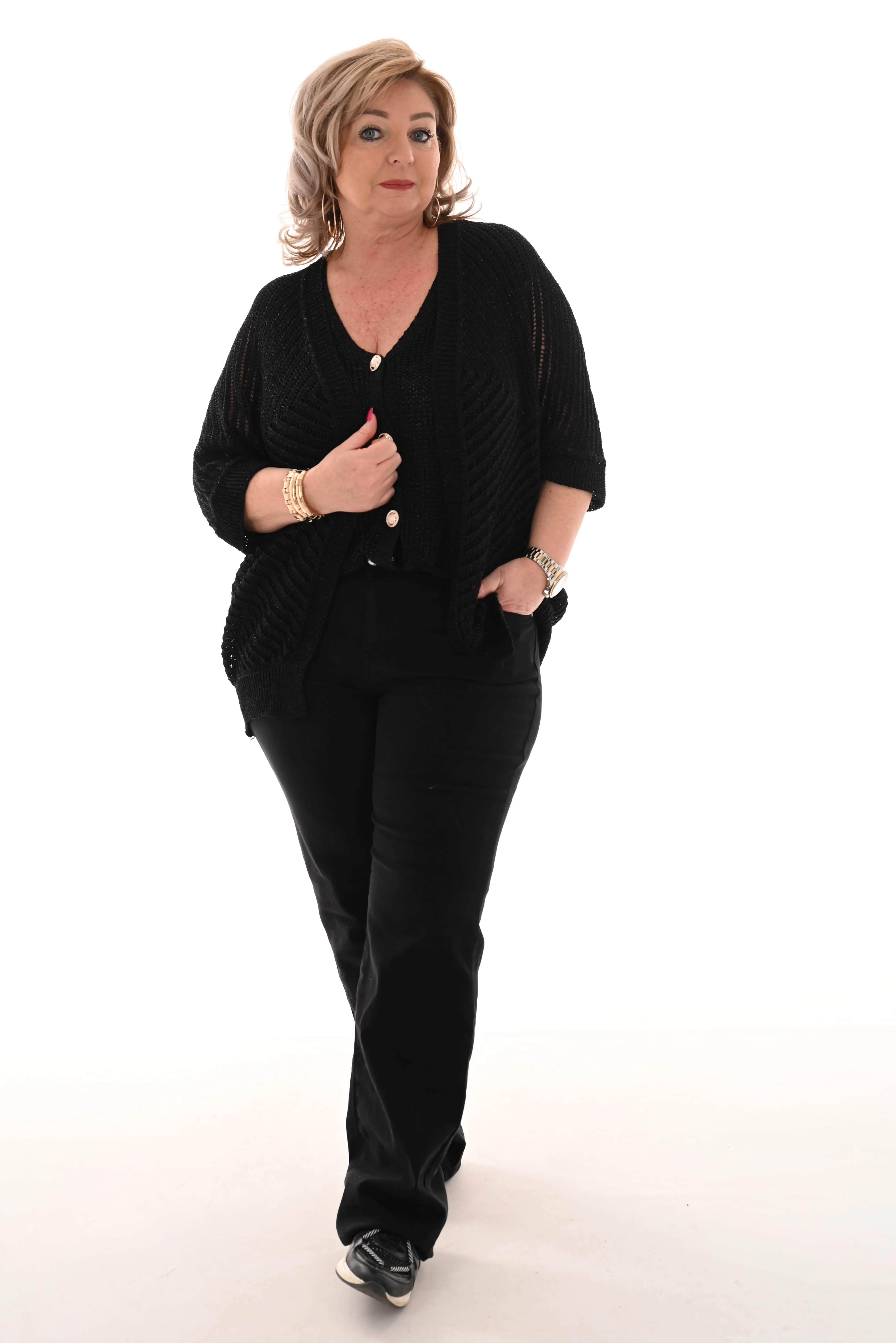 Tweedelig set top en vest lurex zwart