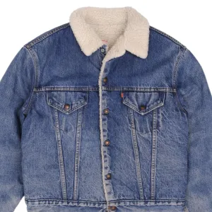 VINTAGE LEVIS SHERPA TRUCKER DENIM JACKET 2 POCKETS 1970S SIZE 44 MADE IN USA