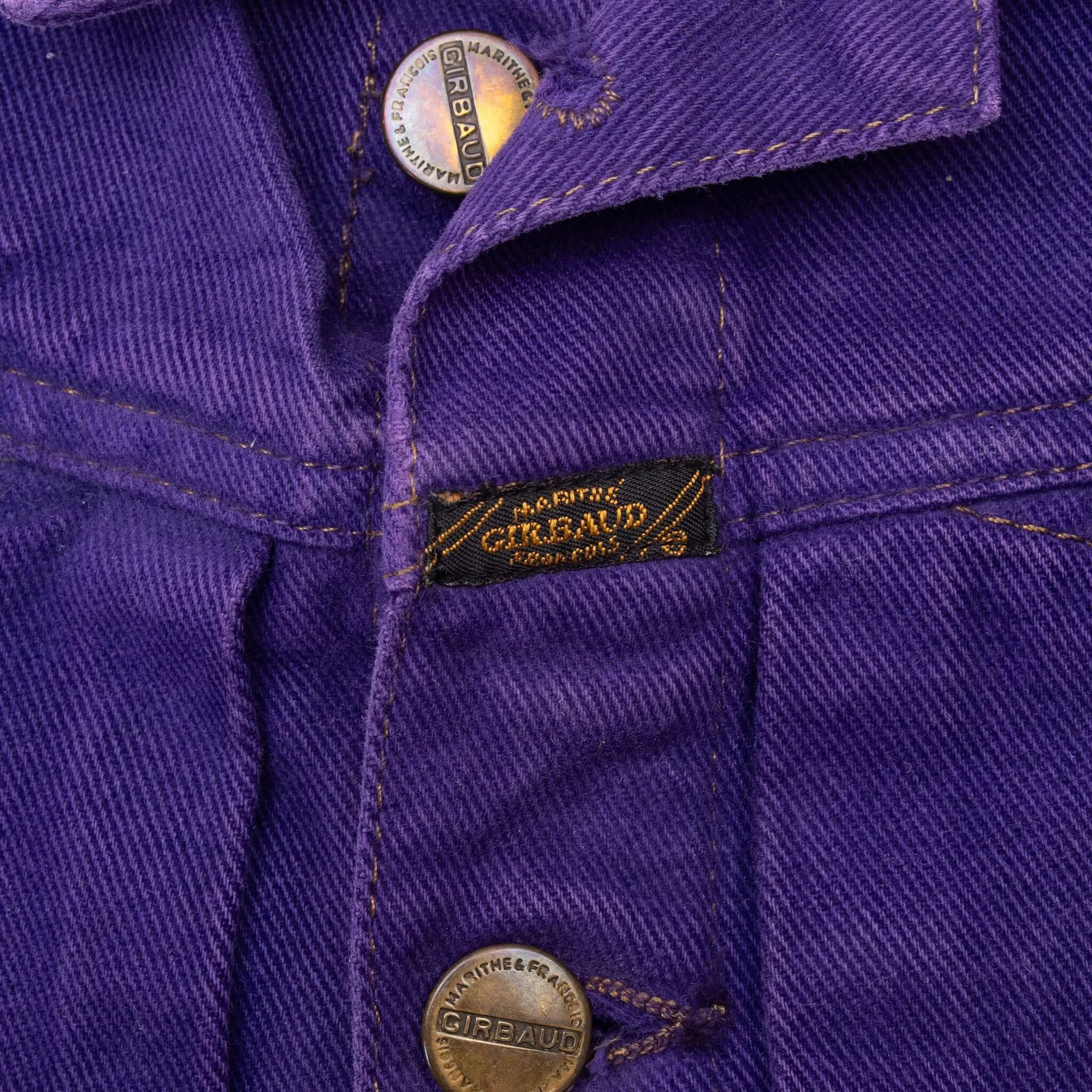VINTAGE MARITHE FRANCOIS GIRBAUD PURPLE PLEATED 1990S DENIM JACKET LARGE USA
