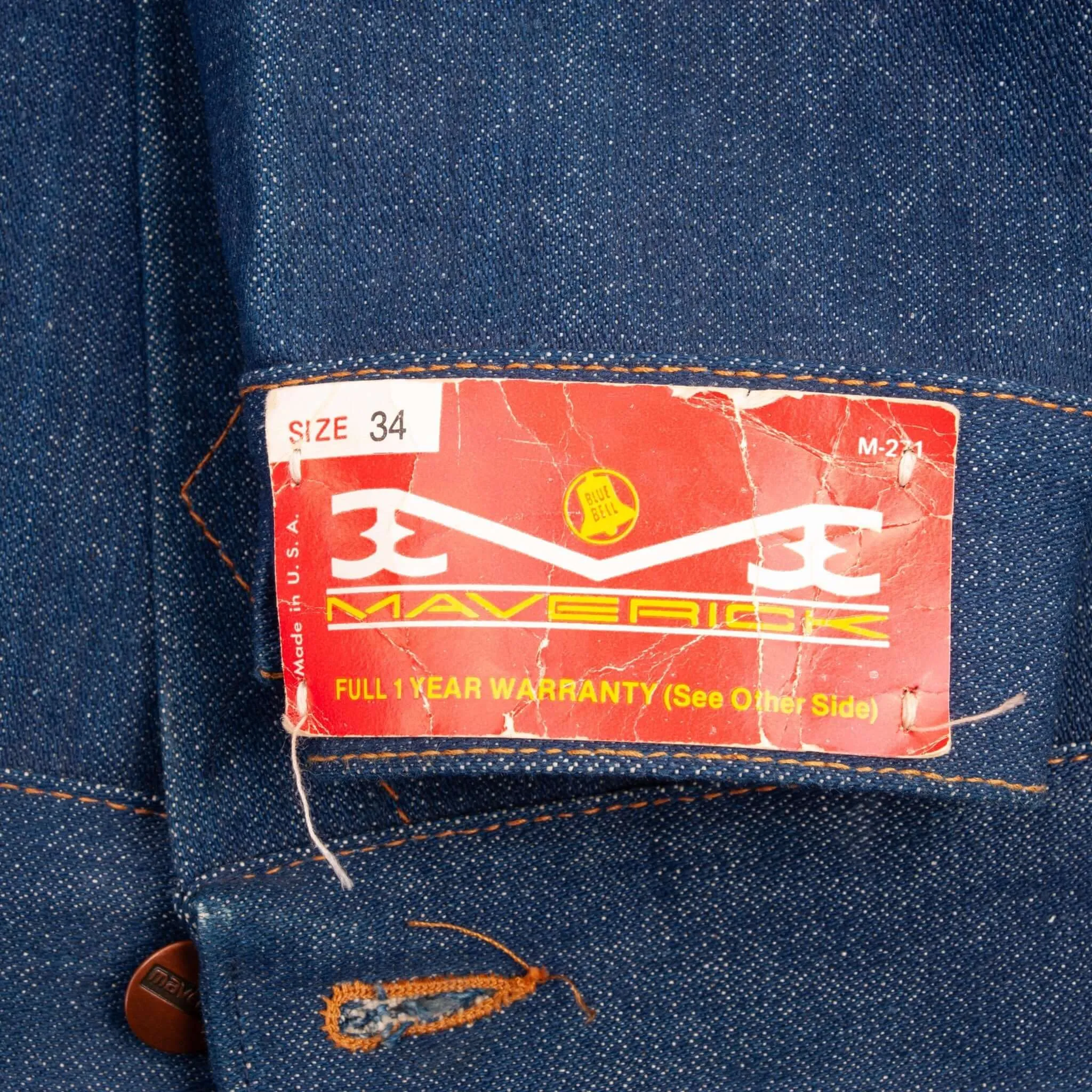 VINTAGE MAVERICK BLUE BELL DENIM JACKET 3J03MJ 1970S SIZE 34 MADE USA DEADSTOCK