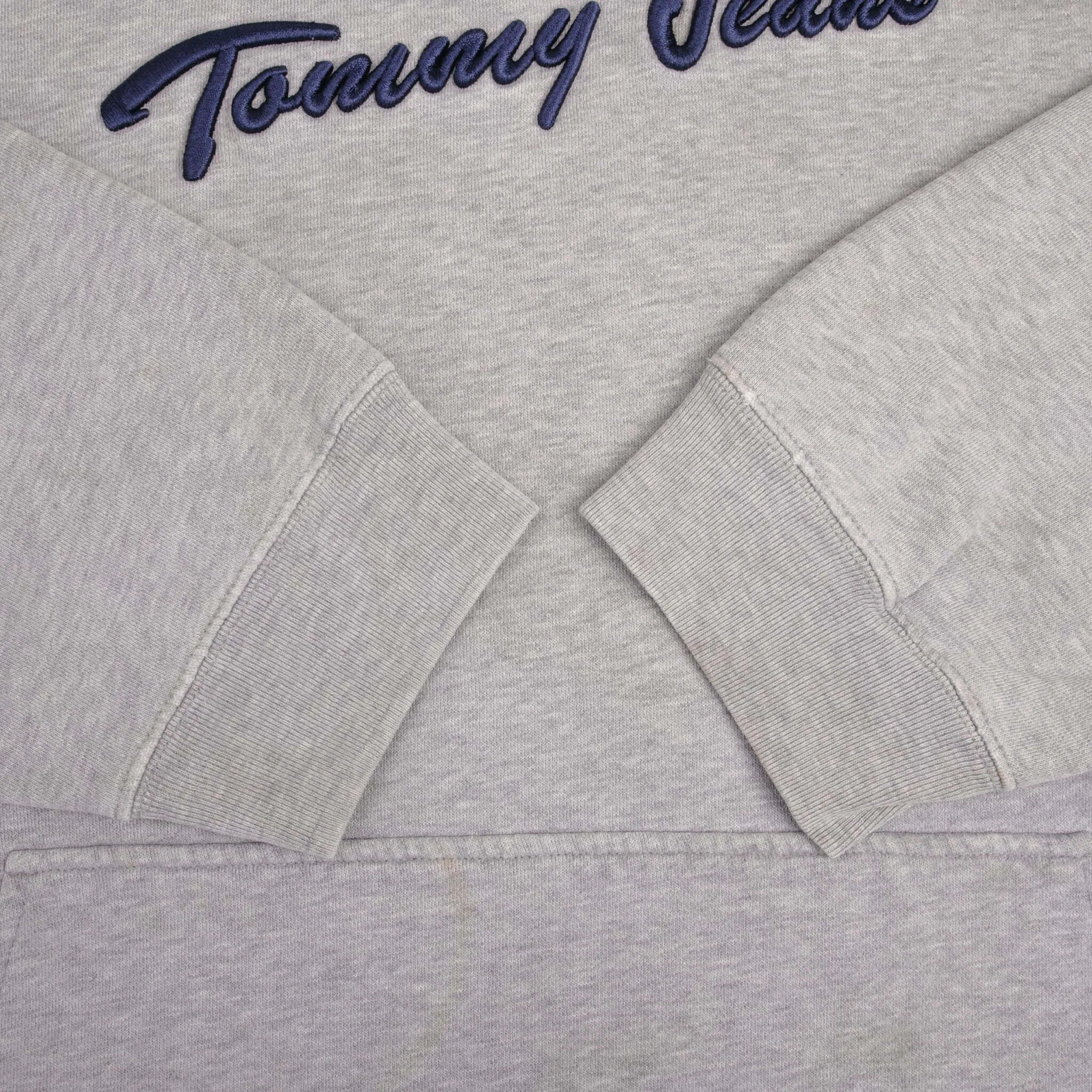 VINTAGE TOMMY HILFIGER JEANS EMBROIDERED GREY HOODIE SWEATSHIRT SIZE LARGE