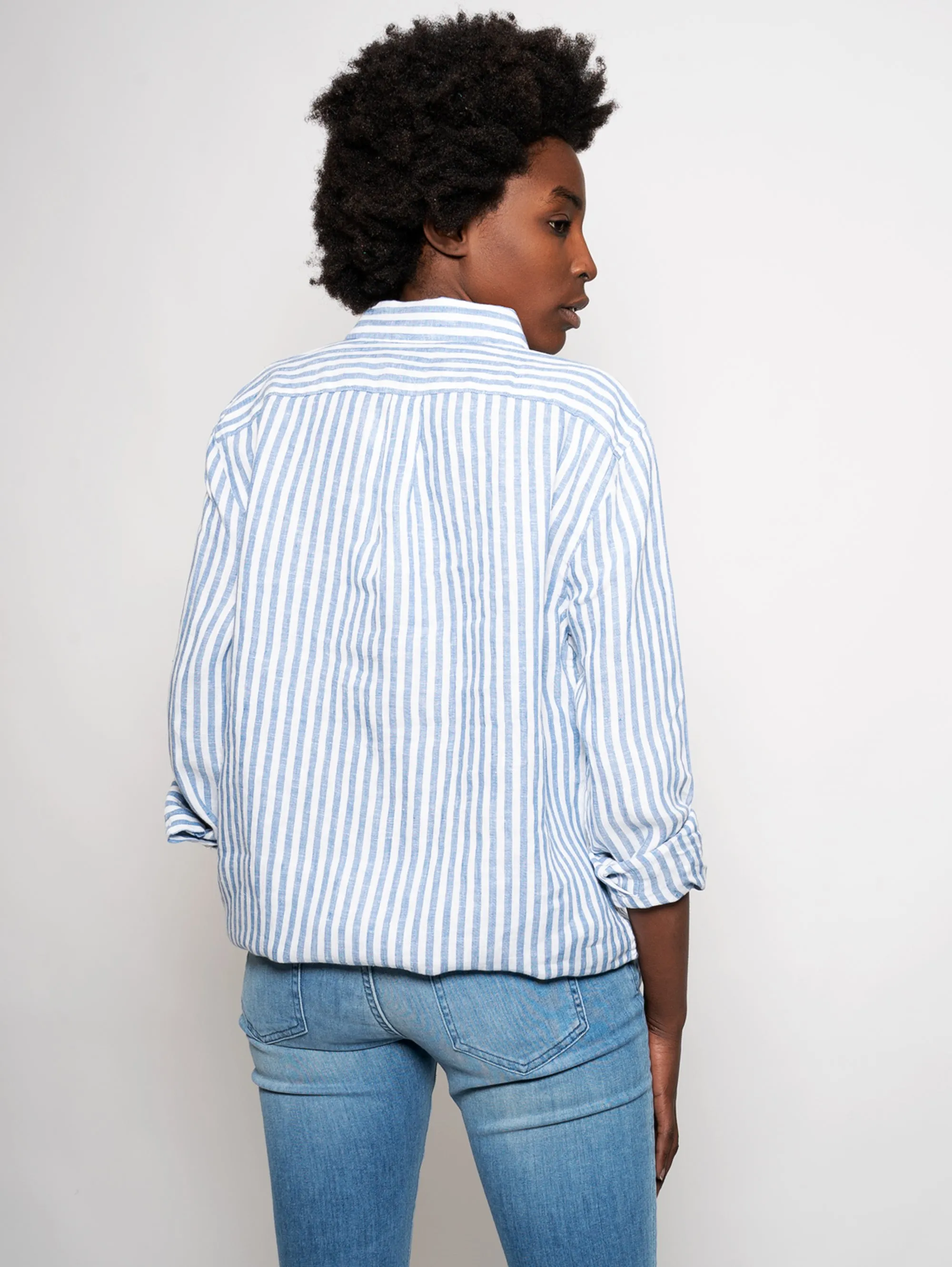 White / Blue Relaxed Fit Striped Shirt