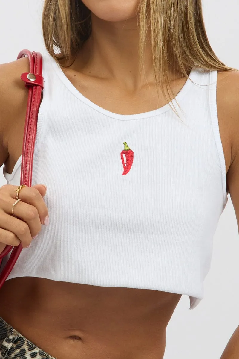 White Graphic Tank Sleeveless