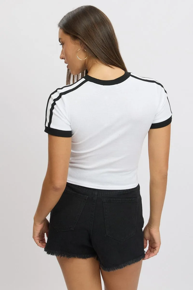 White Graphic Tee Short Sleeve Contrast Binding