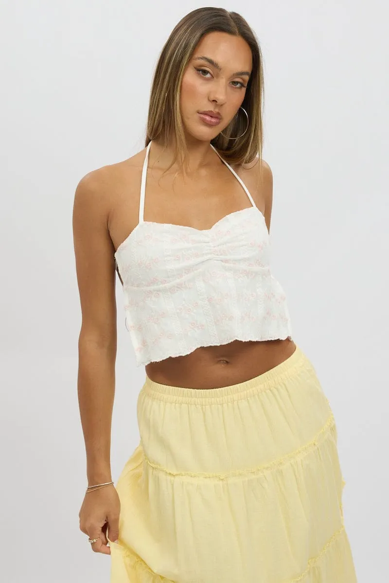 White Halter Neck Top Lace
