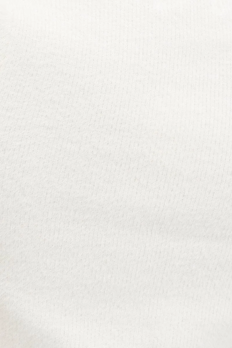 White Knit Top Short Sleeve Round Neck Fluffy