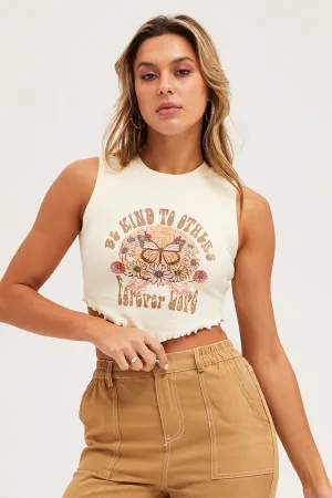 White Lettuce Scarf Hem Cropped Tank