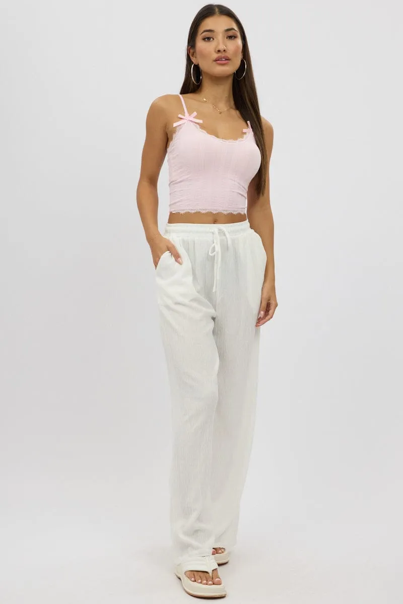 White Wide Leg Pants Elasticated Waist