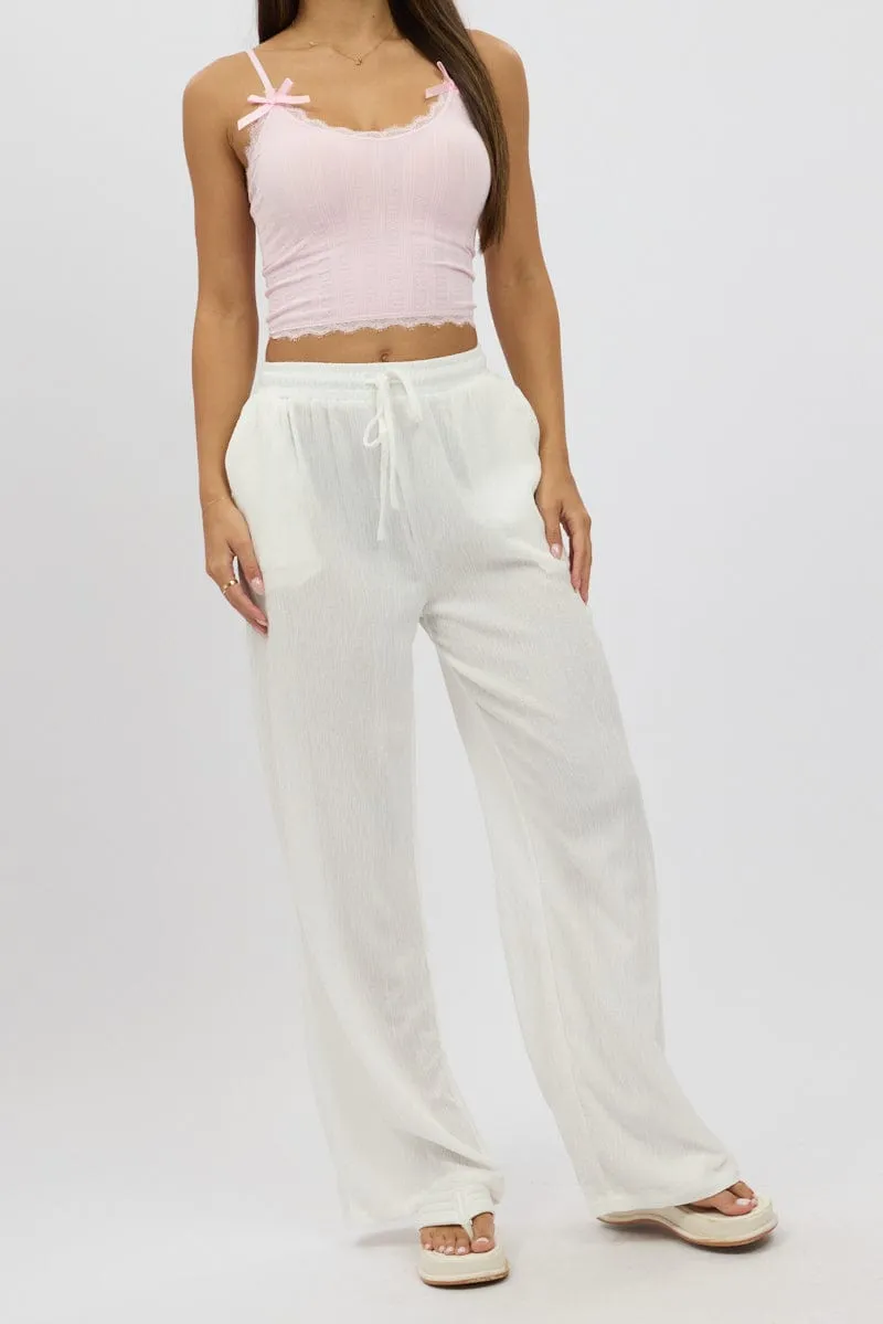 White Wide Leg Pants Elasticated Waist