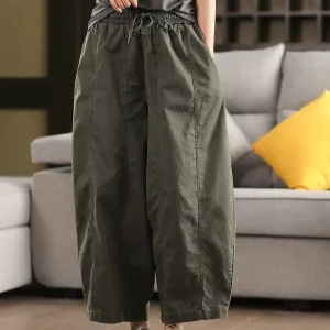 Women Spring Retro Cotton Solid Color Casual Harem Pants