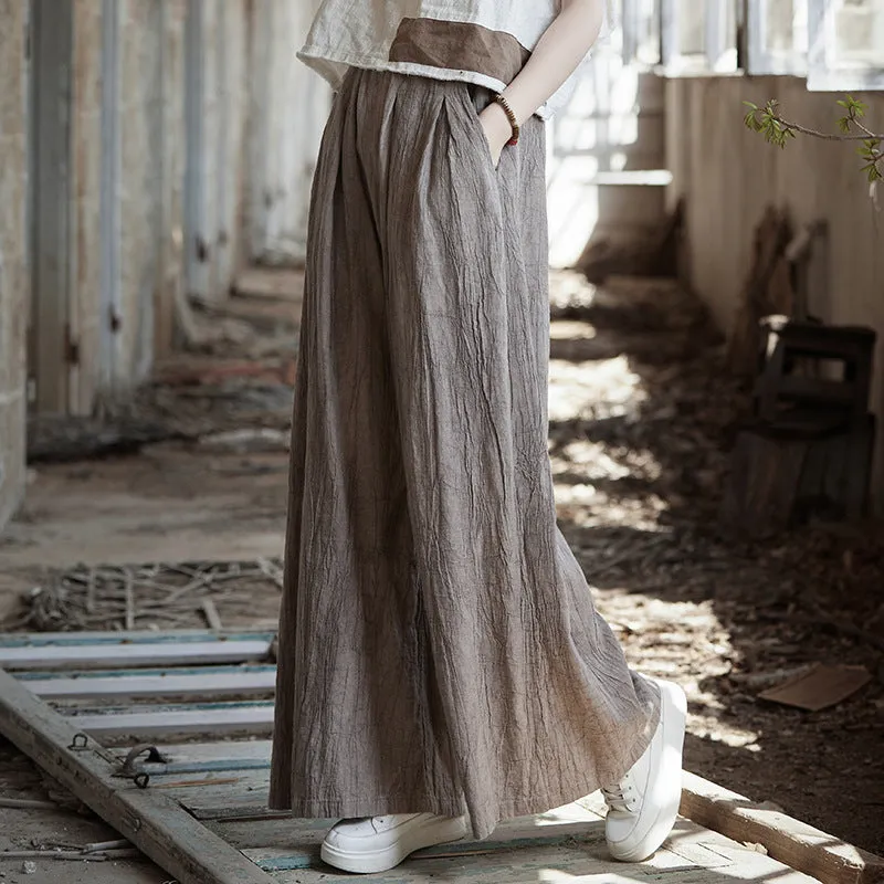 Women Spring Tie-Dye Loose Casual Wide-Leg Ramie Pants