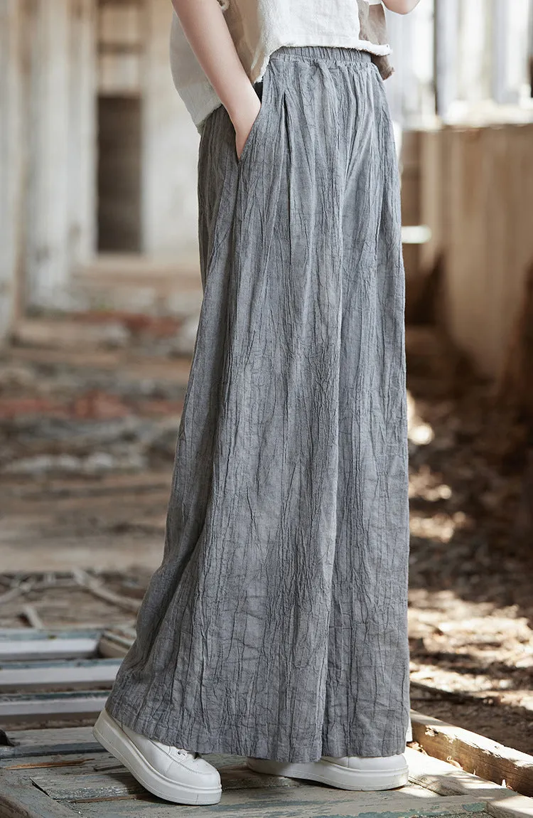 Women Spring Tie-Dye Loose Casual Wide-Leg Ramie Pants