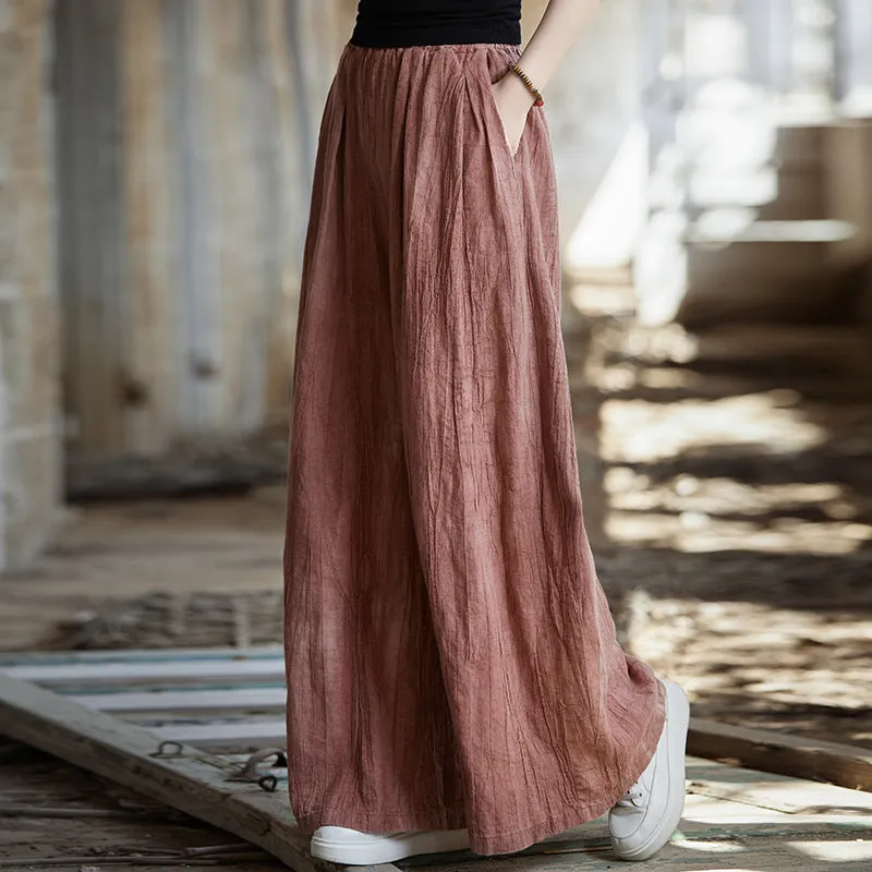 Women Spring Tie-Dye Loose Casual Wide-Leg Ramie Pants