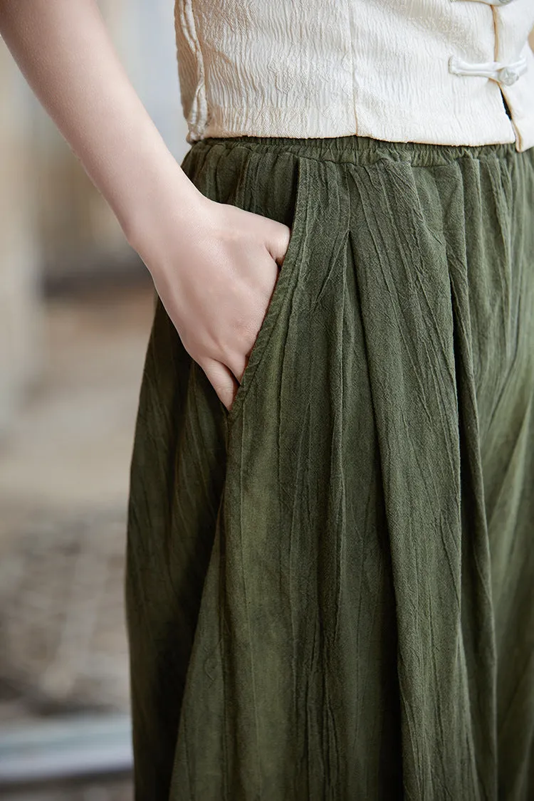 Women Spring Tie-Dye Loose Casual Wide-Leg Ramie Pants