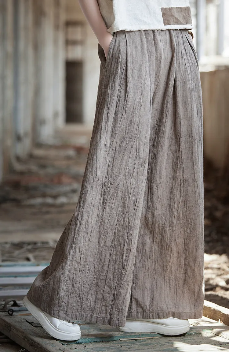 Women Spring Tie-Dye Loose Casual Wide-Leg Ramie Pants