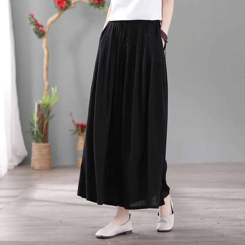 Women Spring Vintage Cotton-Linen Casual Loose Wide-Leg Pants