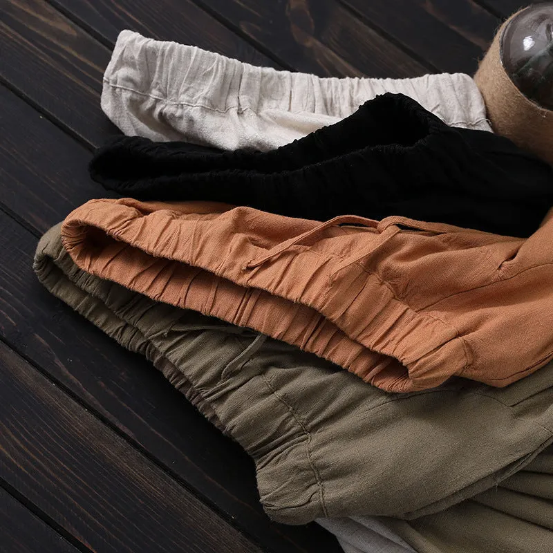Women Spring Vintage Cotton-Linen Casual Loose Wide-Leg Pants