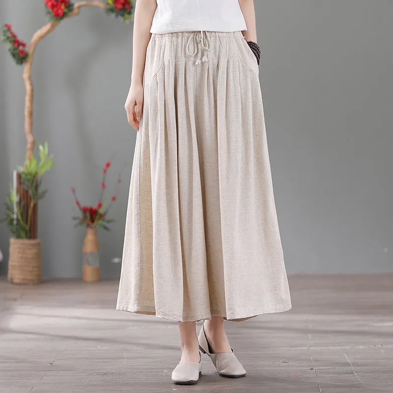 Women Spring Vintage Cotton-Linen Casual Loose Wide-Leg Pants