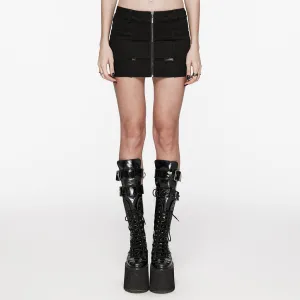 Women's Punk Mesh Splice Zipper Skirt Black