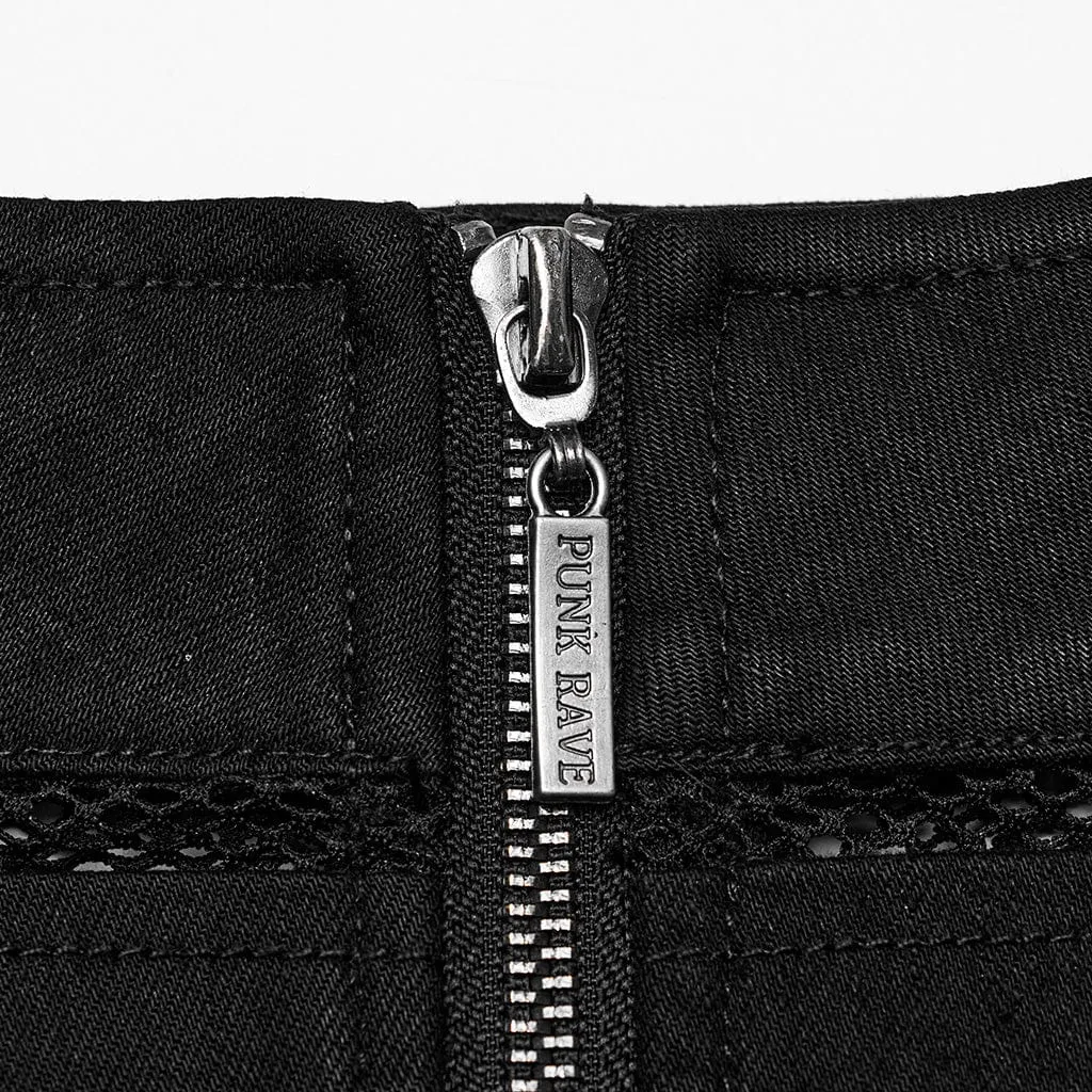 Women's Punk Mesh Splice Zipper Skirt Black