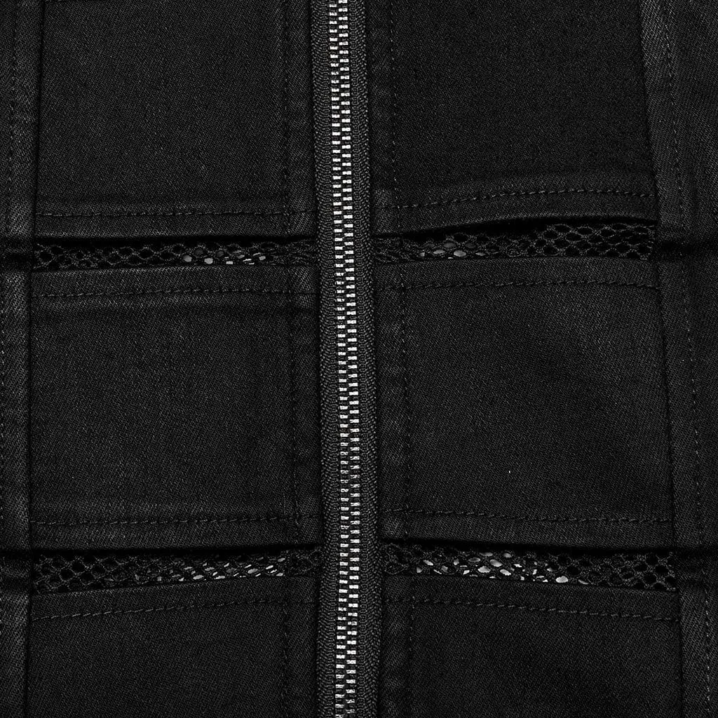 Women's Punk Mesh Splice Zipper Skirt Black