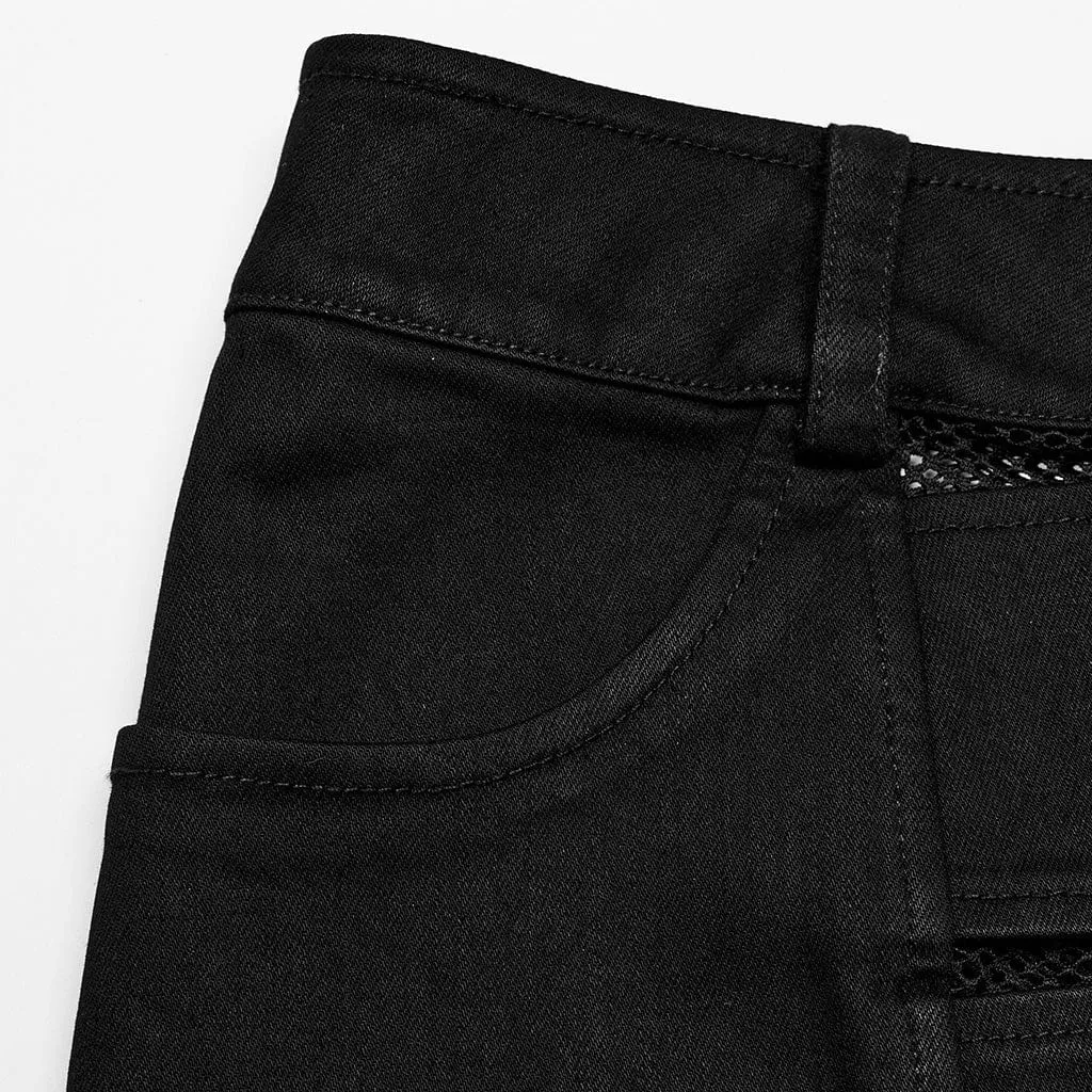 Women's Punk Mesh Splice Zipper Skirt Black