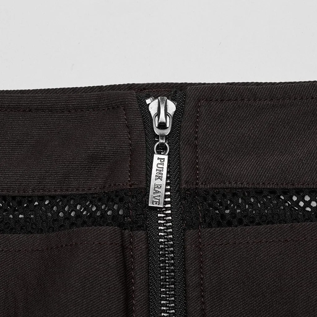 Women's Punk Mesh Splice Zipper Skirt Coffee
