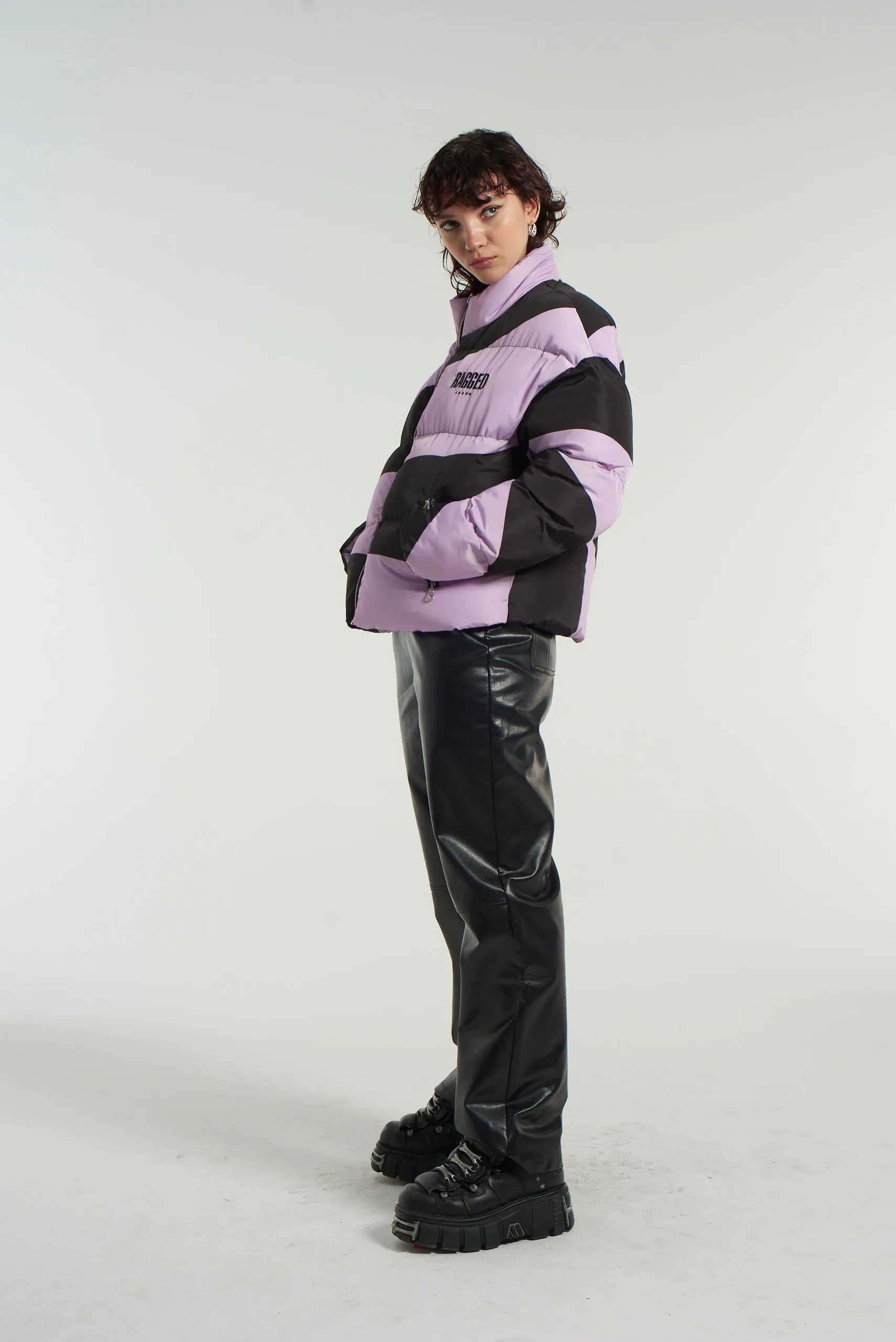Zonked Lilac & Black Puffer Jacket