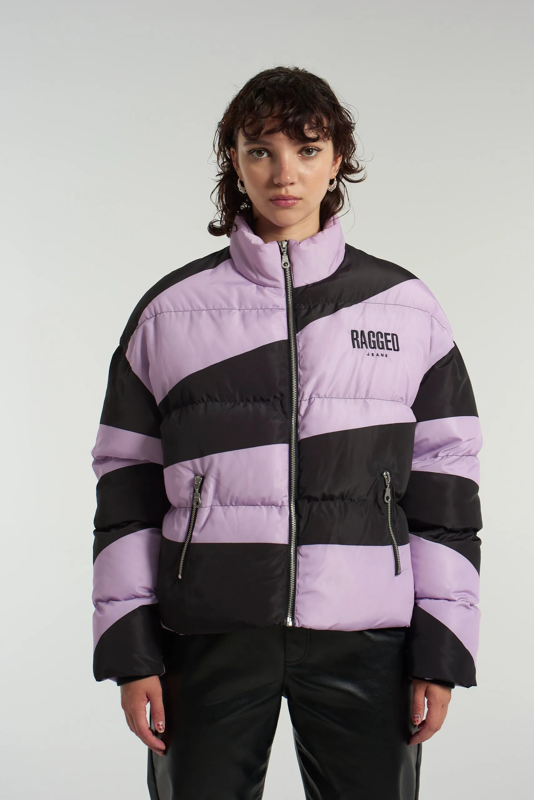 Zonked Lilac & Black Puffer Jacket